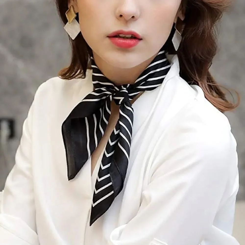 Black Stripe Mulberry Silk Neck Scarf